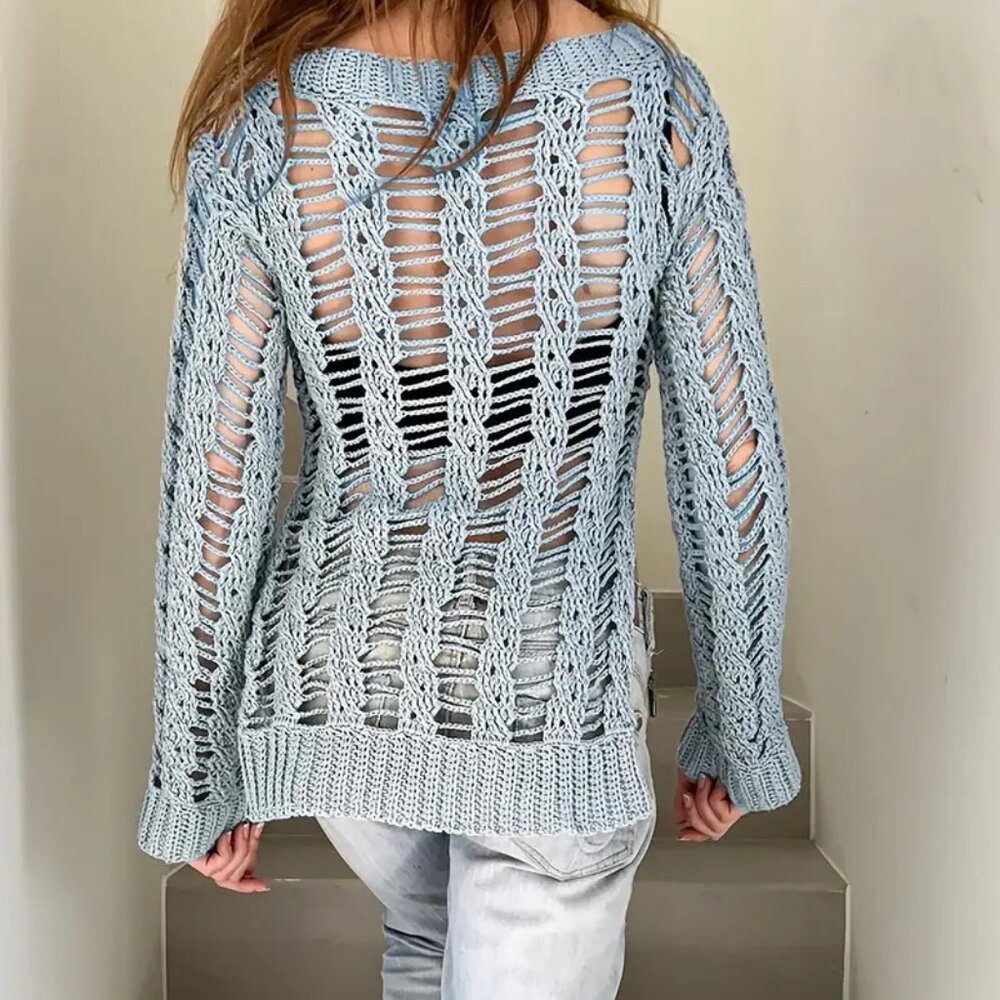 Gray Distressed CoverUp Sweater Pullover
